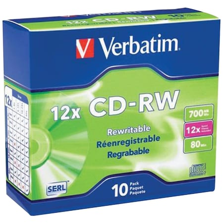 Verbatim High-Speed 700MB 80-Minute 4x-12x Branded CD-RW, Pack/10 95156